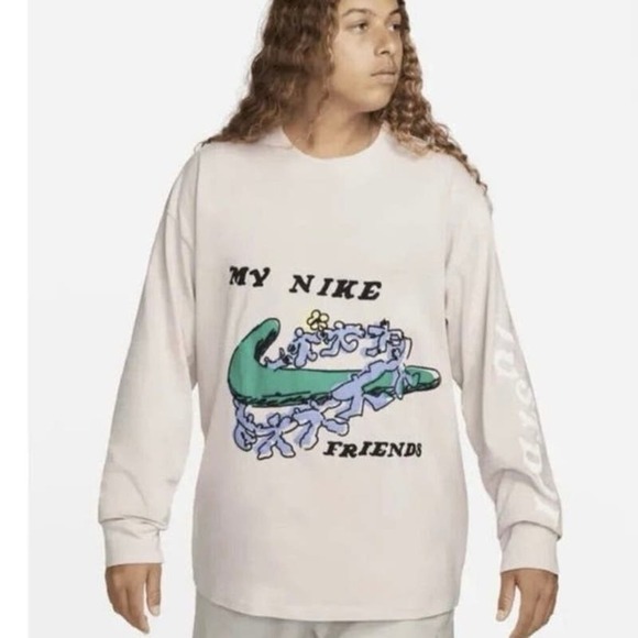 Nike- My Nike Friends Pink Logo Long Sleeve Tee Embroidered Med - Picture 1 of 4